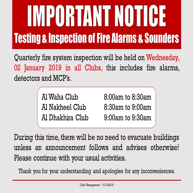 Important Notice Testing And Inspection Of Fire Alarms And Sounders 7272